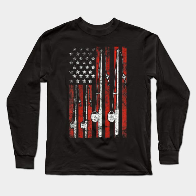 American Flag Fishing Long Sleeve T-Shirt by Jannysingle